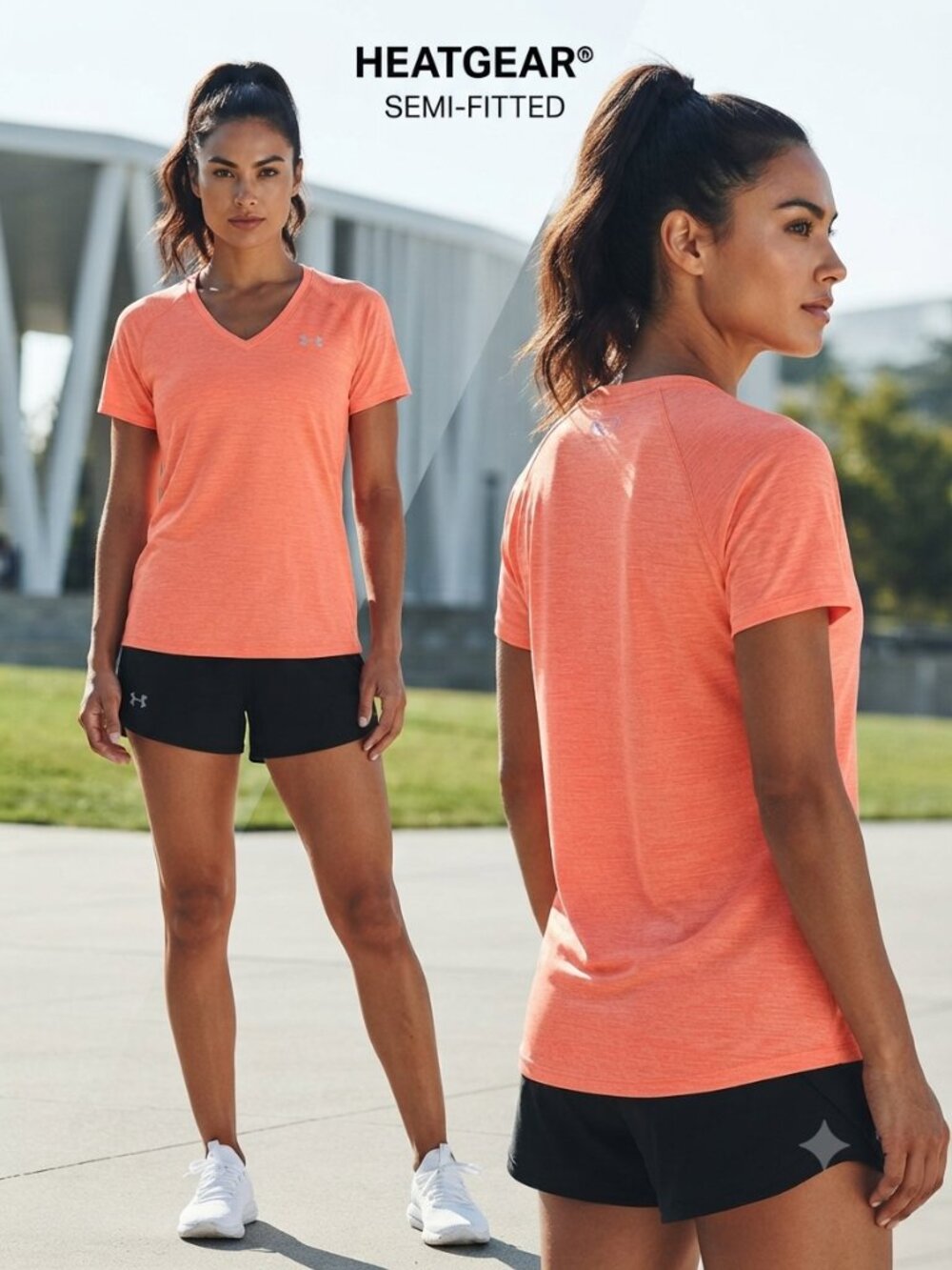 Under Armour Women's Orange V-Neck Short Sleeve Semifitted Heatgear Size Medium
